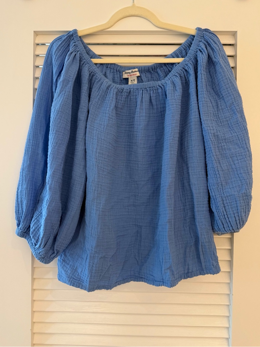 TOMMY BAHAMA Blue Island Gauze Scoop Neck, 3/4 Sleeve Peasant Top